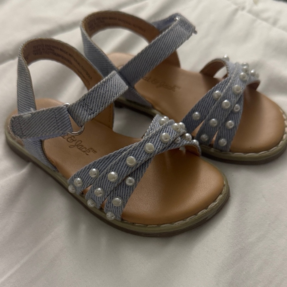 Cat & Jack Denim Blue Sandals with Pearls